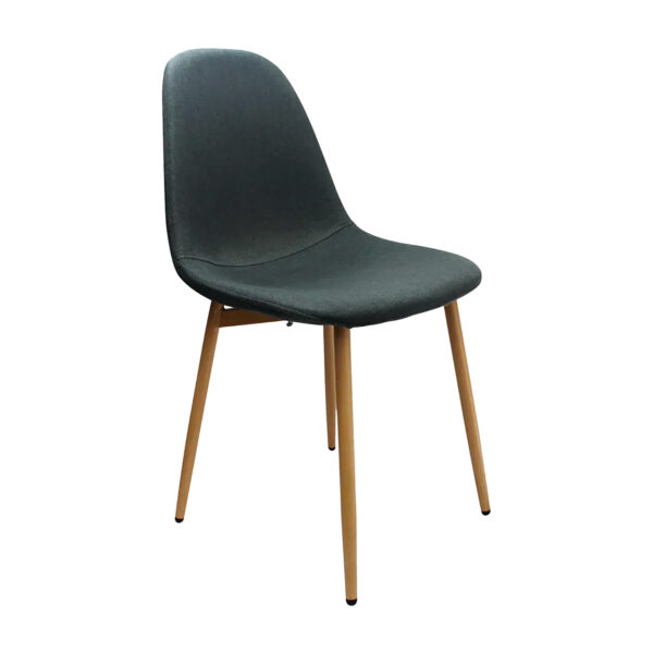 silla comedor Fénix tapizada color negra con patas de metal, vista en perspectiva. All Star Sillas