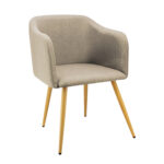 silla comedor Lyra tapizada color beige con patas metálicas acabado en madera vista en perspectiva. All Star Sillas