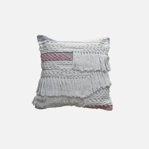 funda con cojín elite antología 50x50cm color gris con detalle rosa visto de frente