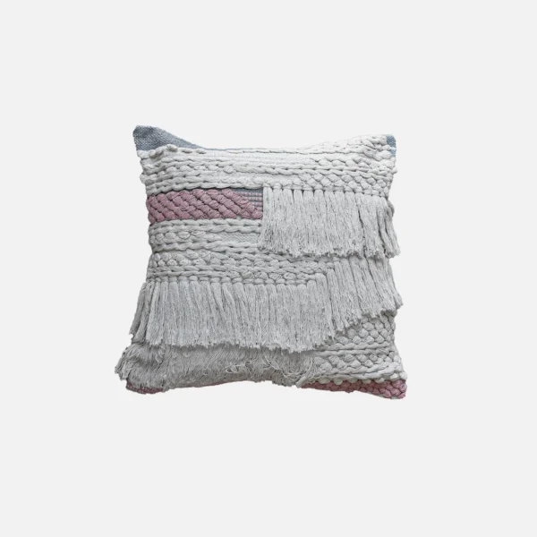 funda con cojín elite antología 50x50cm color gris con detalle rosa visto de frente