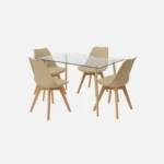 juego comedor 4 puestos rectangular hydrus mesa de vidrio sillas beige. All Star Comedores