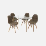 juego de comedor 4 puestos rectangular lynx mesa en vidrio sillas tapizadas color café. All Star Comedores