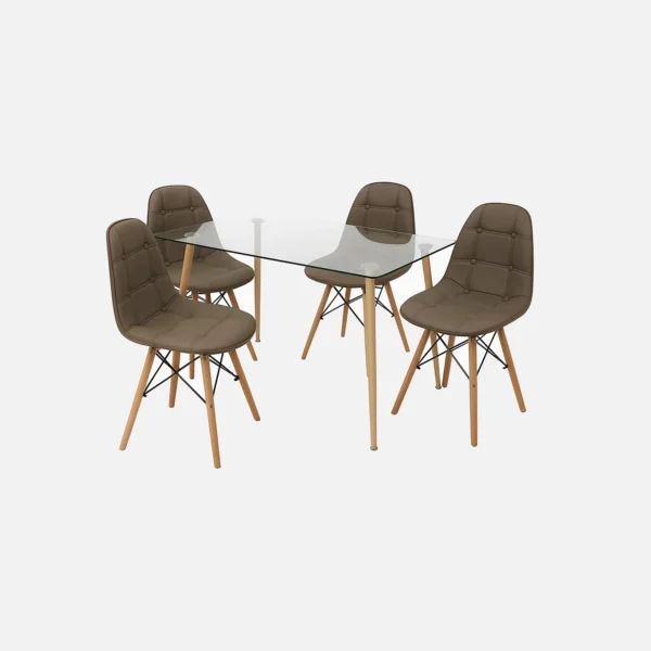 juego de comedor 4 puestos rectangular lynx mesa en vidrio sillas tapizadas color café. All Star Comedores