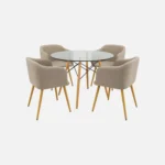 Juego comedor 4 puestos redondo lyra mesa vidrio. All Star Comedores