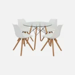 juego comedor 4 puestos redondo mesa vidrio sillas blancas. All Star Muebles