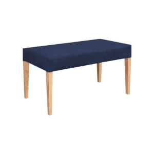 butaco comedor en madera maciza flor morado tapizada en color azul vista desde perspectiva. Muebles All Star