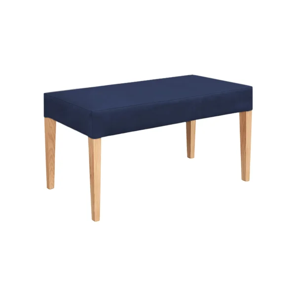 butaco comedor en madera maciza flor morado tapizada en color azul vista desde perspectiva. Muebles All Star