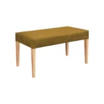 butaco comedor en madera maciza flor morado tapizada en color mostaza vista desde perspectiva. Muebles All Star