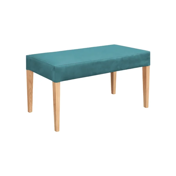 butaco comedor en madera maciza flor morado tapizada en color turquesa vista desde perspectiva. Muebles All Star