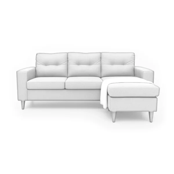 sala en L Cielo en escala de grises vista desde frente. Muebles All Star