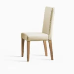 silla comedor Paris en madera flor morado tono natural y tapizado liso color beige vista en perspectiva. Muebles All Star