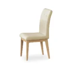 silla comedor Picasso en madera flor morado tono natural y tapizado capitoneado color beige vista en perspectiva. Muebles All Star