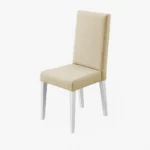 silla comedor Rembrandt en madera flor morado color blanco y tapizado liso color beige vista en perspectiva. Muebles All Star