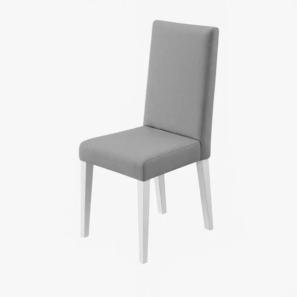 silla comedor Rembrandt en madera flor morado color blanco y tapizado liso color gris vista en perspectiva. Muebles All Star