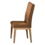 silla comedor Sahara en madera flor morado tono natural y tapizado color terracota capitoneado en espaldar lineal, vista en perspectiva. Muebles All Star