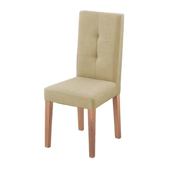 silla comedor Van Gogh en madera flor morado tono natural y tapizado color beige capitoneado en espaldar, vista en perspectiva. Muebles All Star