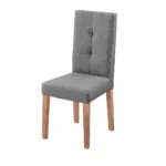 silla comedor Van Gogh en madera flor morado tono natural y tapizado color gris capitoneado en espaldar, vista en perspectiva. Muebles All Star