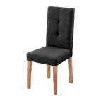 silla comedor Van Gogh en madera flor morado tono natural y tapizado color negro capitoneado en espaldar, vista en perspectiva. Muebles All Star