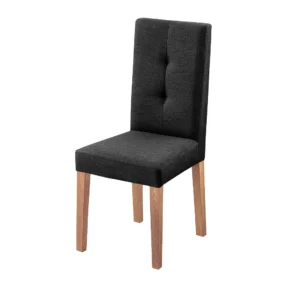 silla comedor Van Gogh en madera flor morado tono natural y tapizado color negro capitoneado en espaldar, vista en perspectiva. Muebles All Star