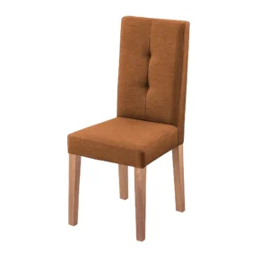 silla comedor Van Gogh en madera flor morado tono natural y tapizado color terracota capitoneado en espaldar, vista en perspectiva. Muebles All Star