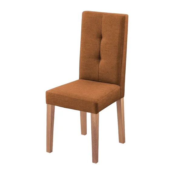 silla comedor Van Gogh en madera flor morado tono natural y tapizado color terracota capitoneado en espaldar, vista en perspectiva. Muebles All Star